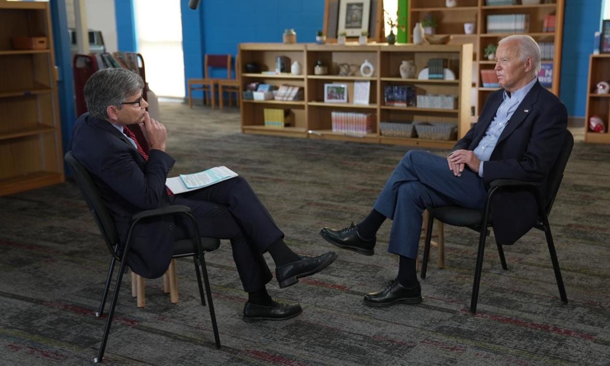 <span>President Biden speaks with ABC’s George Stephanopoulos in Madison, Wisconsin, on 5 July 2024.</span><span>Photograph: Getty Images</span>