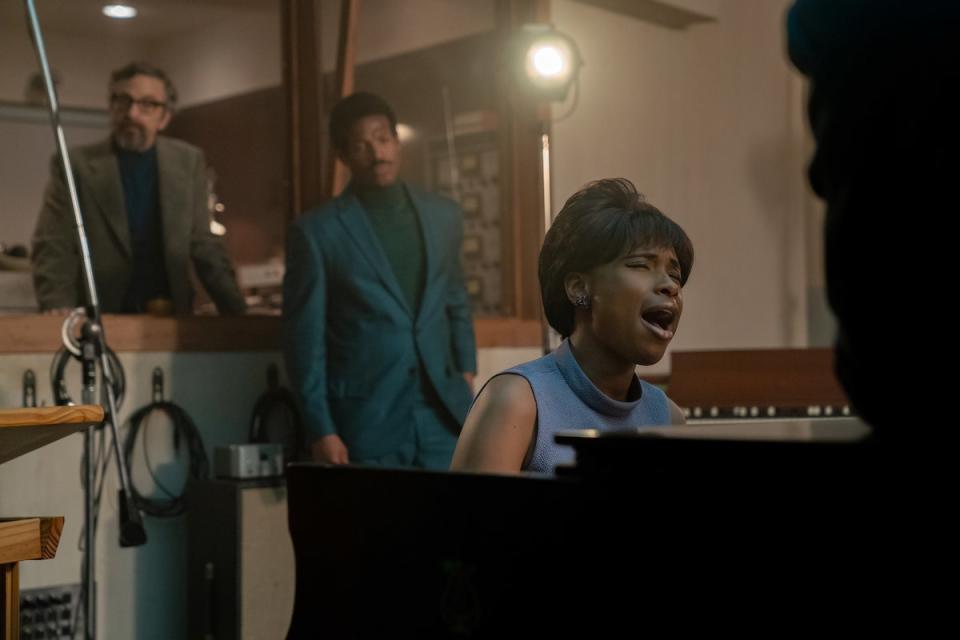 Marc Maron stars as Jerry Wexler, Marlon Wayans as Ted White, and Jennifer Hudson as Aretha Franklin in Respect.