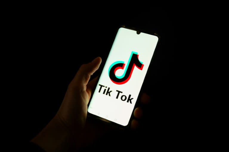 Photo prise le 19 avril 2024 d'un homme tenant un smartphone sur lequel figure une application TikTok (Antonin UTZ)