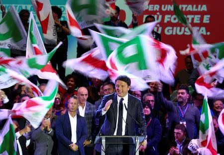Democratic Party (PD) leader Matteo Renzi speaks during the final rally ahead of the March 4 elections in Florence, Italy, March 2, 2018. REUTERS/Alessandro Bianchi