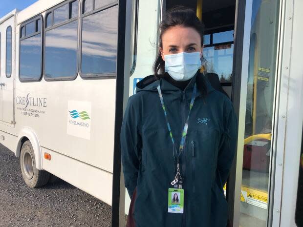 Sarah Fitzgerald is a registered nurse and the Beaufort Delta's regional quality risk manager. She said each time the bus has gone around town, just under 10 people got vaccinated. (Mackenzie Scott/CBC - image credit)