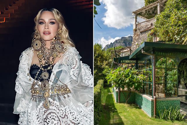 <p>Ricardo Gomes; Booking</p> Madonna on her 66th birthday (left) and a photo of Villa Treville resort (right)