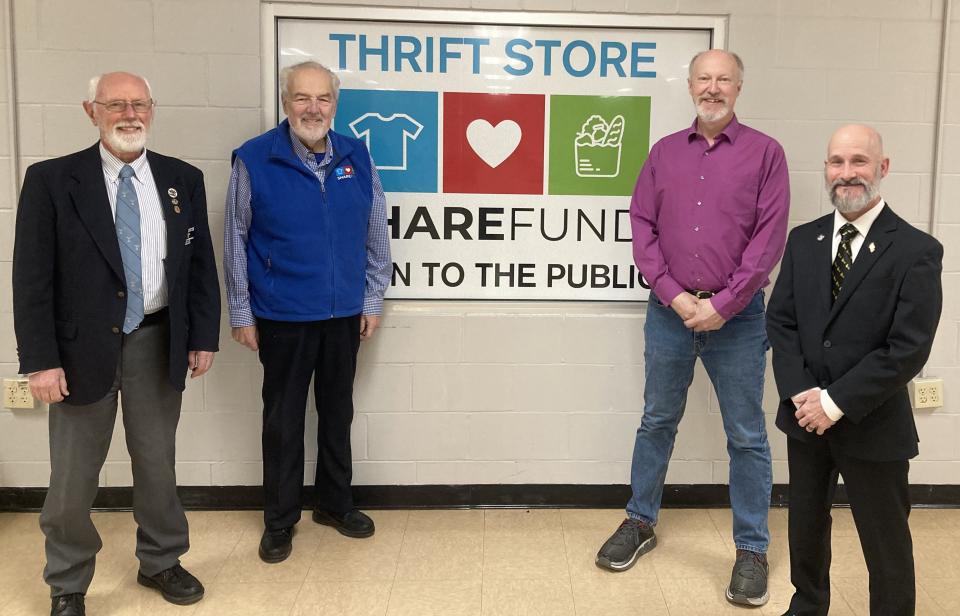 From left to right, Norm Gervais, Rochester Elks secretary, past exalted ruler; Jerry Rainville, chairman of the Share Fund board; Skip Smith, executive director of the Share Fund and Peter Ducharme, exalted ruler.