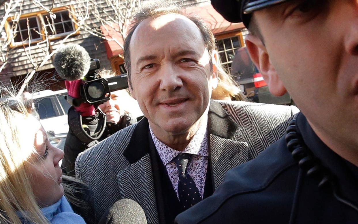Kevin Spacey arriving at court in Nantucket on Monday - AP