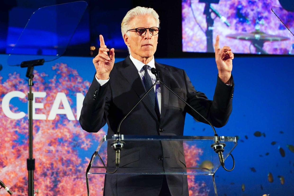 <p>Sean Zanni/Patrick McMullan via Getty</p>  Ted Danson speaks the 2019 Oceana gala in New York City.  