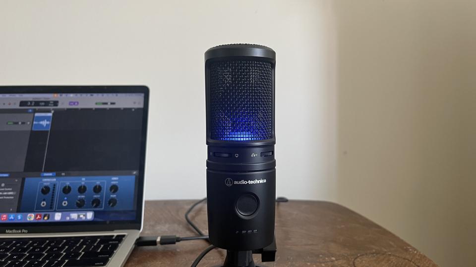 Audio Technica AT2020USB-XP on a small desk