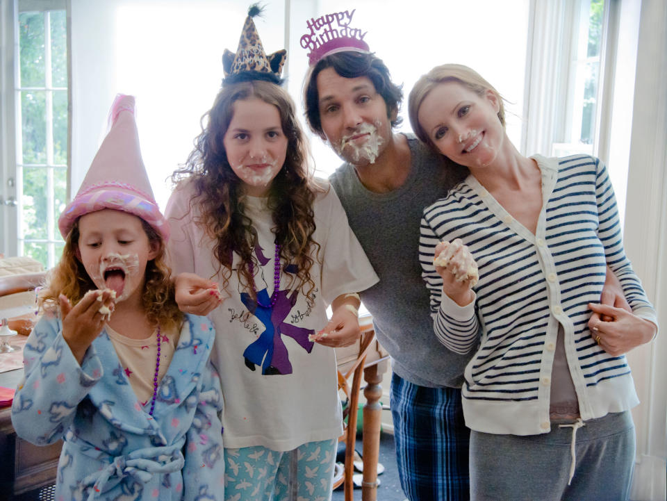 the three with frosting on their faces with Paul Rudd playing the dad