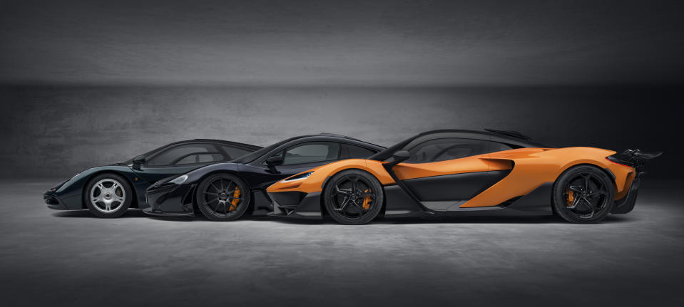 The McLaren F1, P1, and W1 hybrid hypercars (credit: McLaren)