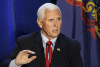 Vice President Mike Pence speaks during a roundtable discussion on reopening the economy at Rajant Corporation, which makes wireless communication systems, in Malvern, Pa., Thursday, July 9, 2020. (Tim Tai/The Philadelphia Inquirer via AP, Pool)