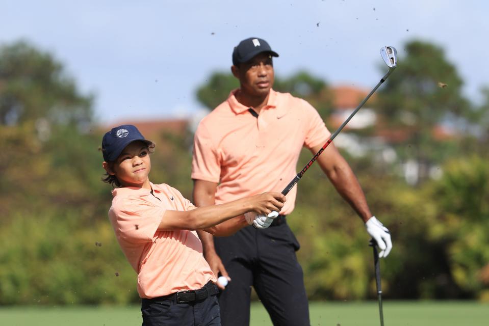 Tiger Woods and Charlie Woods at the 2021 PNC Championship.