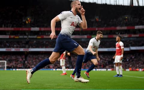 Eric Dier celebrates by shushing the crowd - Credit: GETTY IMAGES