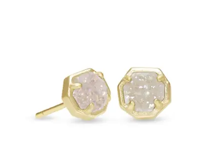 Nola Gold Stud Earrings in Iridescent Drusy. Image via Kendra Scott.