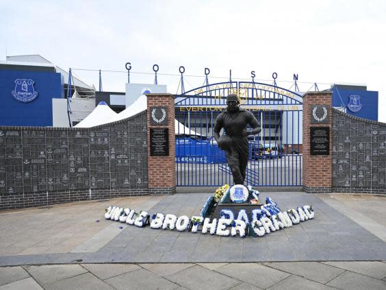 A statute of the Everton legend was damaged after a flare was set alight and left on it (AFP)