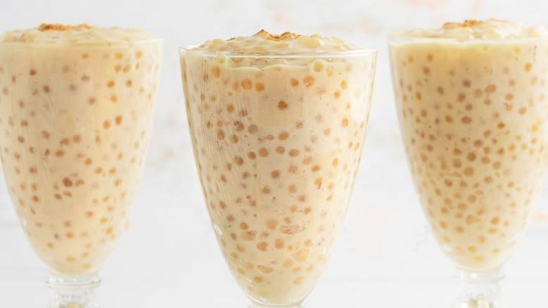 Tapioca pudding served in a tall glass