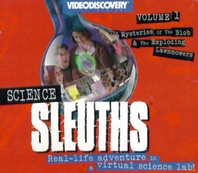 Cover of "Science Sleuths" VHS with scientists and graphical overlays, promoting educational content