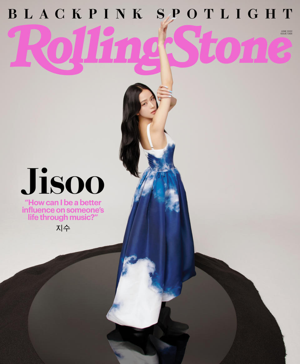 Jisoo photographed in Seoul, South Korea, on April 9, 2022. - Credit: Photograph by Peter Ash Lee for Rolling Stone. Fashion direction by Alex Badia. Produced by Katt Kim at MOTHER. Set design by Minkyu Jeon. Styling by Minhee Park. Hair by Lee Seon Yeong. Makeup by Myungsun Lee. Nails by Eunkyoung Park. Dress by Alexander McQueen. Shoes: stylist's personal item