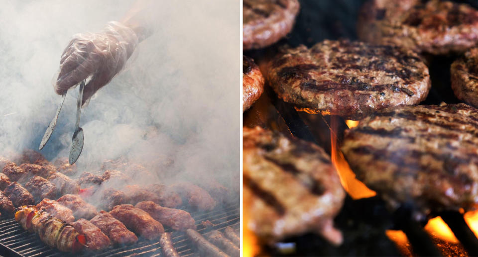 Meat shown being barbecued as thousands show support for barbecue in protest of Perth vegan who complained about meat fumes.