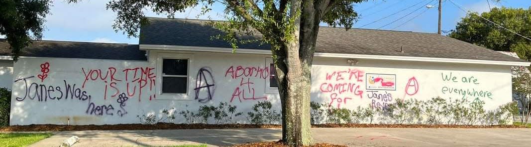 Graffiti was spray-painted on the building of LifeChoice Pregnancy Center in Winter Haven in the days after the Supreme Court overturned the Roe v. Wade decision last year. The vandalism cited Jane's Revenge, the name for a collective of abortion-rights supporters that has taken responsibility for damage at other centers around the country.