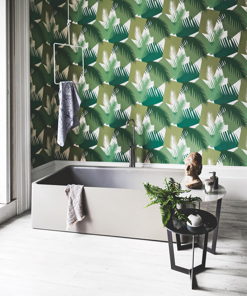 Try using wallpaper in the bathroom