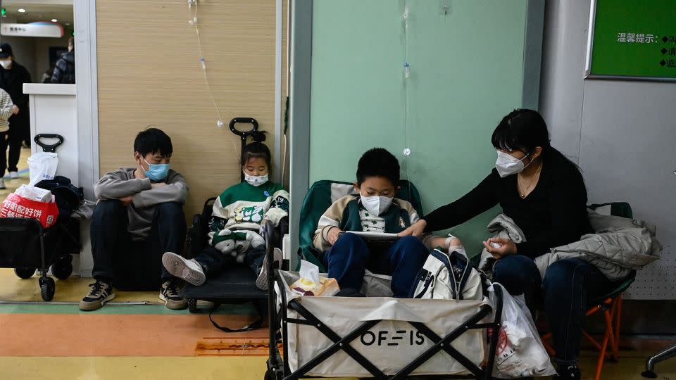 Children receive intravenous drips at a children's hospital in Beijing on November 23, 2023. - Jade Gao/AFP/Getty Images