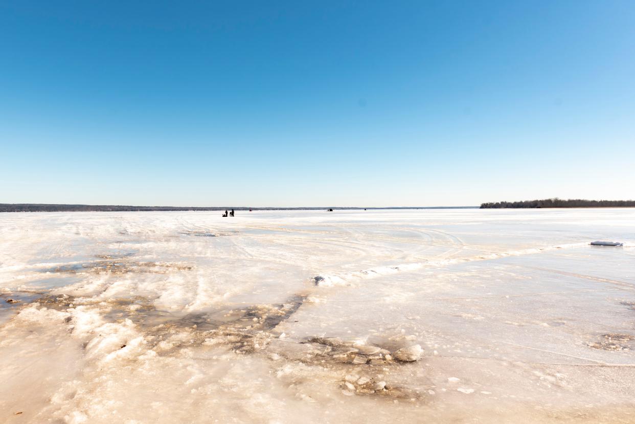 The 2024 lake sturgeon fishing season on Black Lake was canceled due to poor ice conditions that would prevent the Michigan Department of Natural Resources from safely and effectively controlling the harvest. Despite poor ice conditions, some people still ventured out onto the ice during the Black Lake Sturgeon Shivaree on Saturday, Feb. 3, 2024.