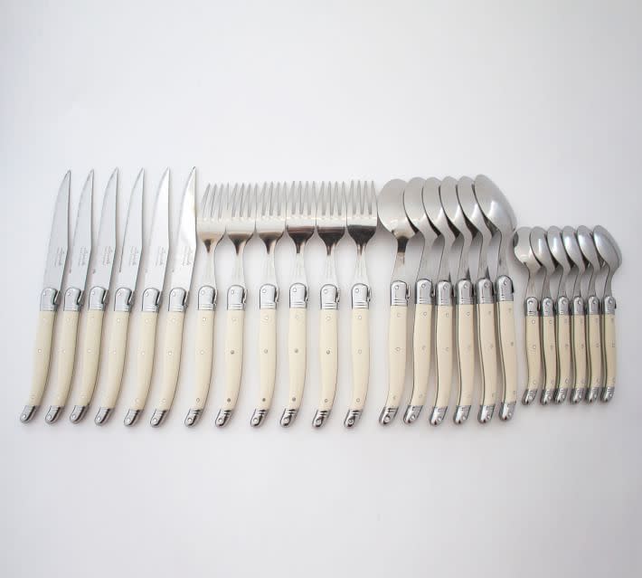 <p><a href="https://go.redirectingat.com?id=74968X1596630&url=https%3A%2F%2Fwww.potterybarn.com%2Fproducts%2Flaguiole-24-piece-flatware-set&sref=https%3A%2F%2F" rel="nofollow noopener" target="_blank" data-ylk="slk:Shop Now;elm:context_link;itc:0;sec:content-canvas" class="link ">Shop Now</a></p><p>Laguiole 24-Piece Flatware Set Ivory</p><p>potterybarn.com</p><p>$399.00</p>