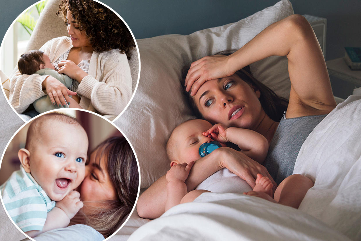 A collage of a woman and a baby related to a study on online portrayals of motherhood