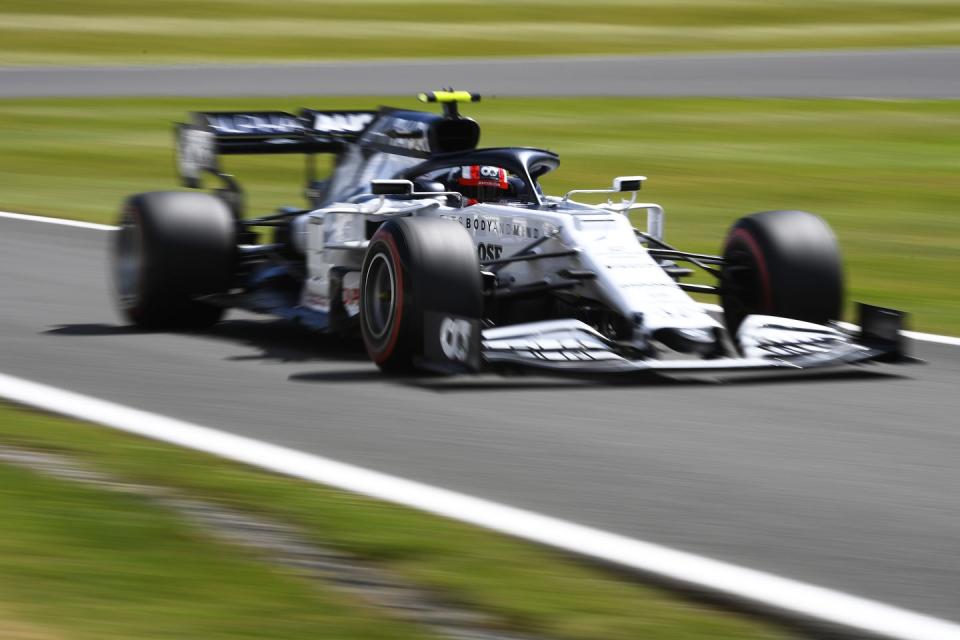 <p>Pierre Gasly of France driving the (10) Scuderia AlphaTauri AT01 Honda on track during qualifying for the F1 Grand Prix of Great Britain at Silverstone on August 01, 2020 in Northampton, England.</p>