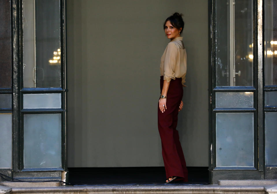 Victoria Beckham takes a bow at the end of the spring/summer 2020 show [Photo: Getty]