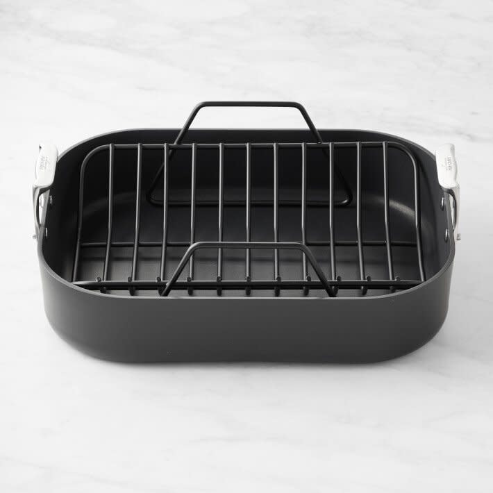 matte black roasting pan with black metal rack