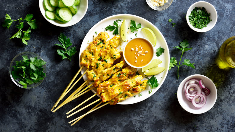 Indonesian satay chicken skewers