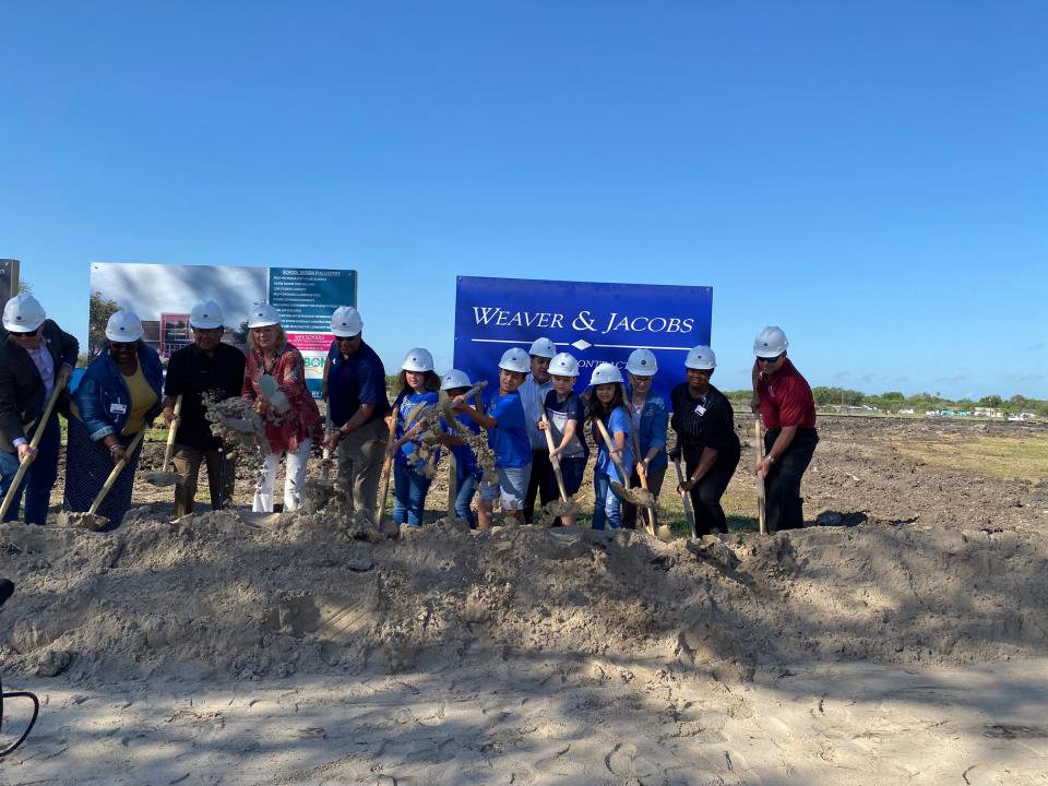 Corpus Christi ISD staff members, students and trustees celebrate the groundbreaking of a new elementary school campus to serve Montclair, Meadowbrook and Woodlawn students starting in 2023, during a ceremony on Thursday, May 26, 2022.