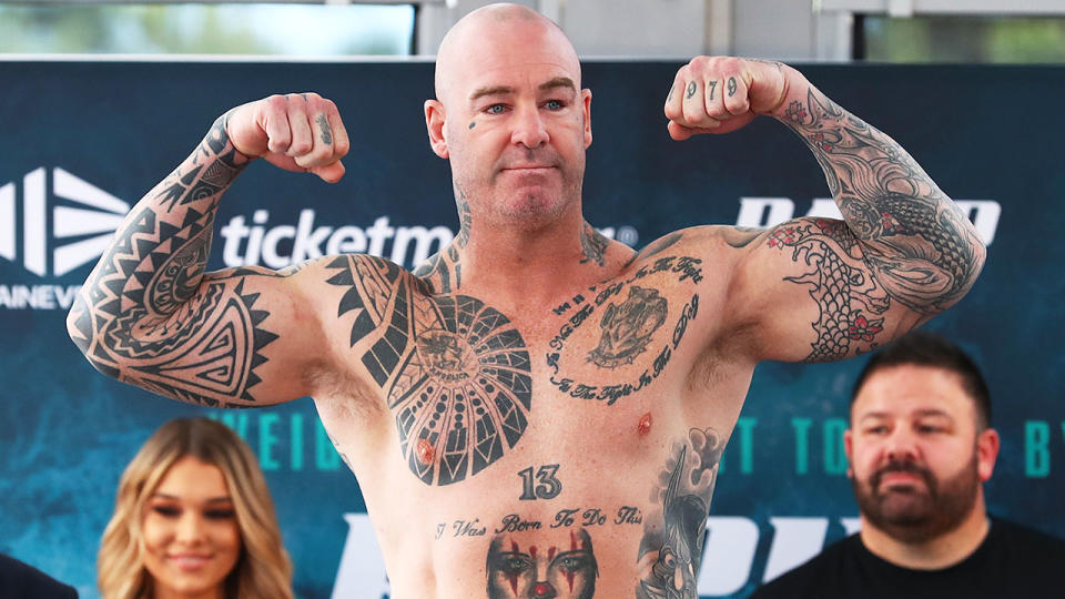 Seen here, Lucas Browne flexes his muscles ahead of the fight against Paul Gallen.