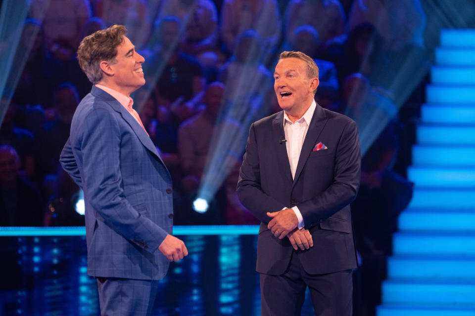 From Potato

Beat The Chasers: Celebrity Special: SR6: Ep7 on ITV1 and ITVX

Pictured: Stephan Mangan and Bradley Walsh.

This photograph is (C) ITV Plc and can only be reproduced for editorial purposes directly in connection with the programme or event mentioned above, or ITV plc. Any subsequent usage may incur a fee. This photograph must not be manipulated [excluding basic cropping] in a manner which alters the visual appearance of the person photographed deemed detrimental or inappropriate by ITV plc Picture Desk. This photograph must not be syndicated to any other company, publication or website, or permanently archived, without the express written permission of ITV Picture Desk. Full Terms and conditions are available on the website www.itv.com/presscentre/itvpictures/terms

For further information please contact:
liberty.warner@itv.com                        
