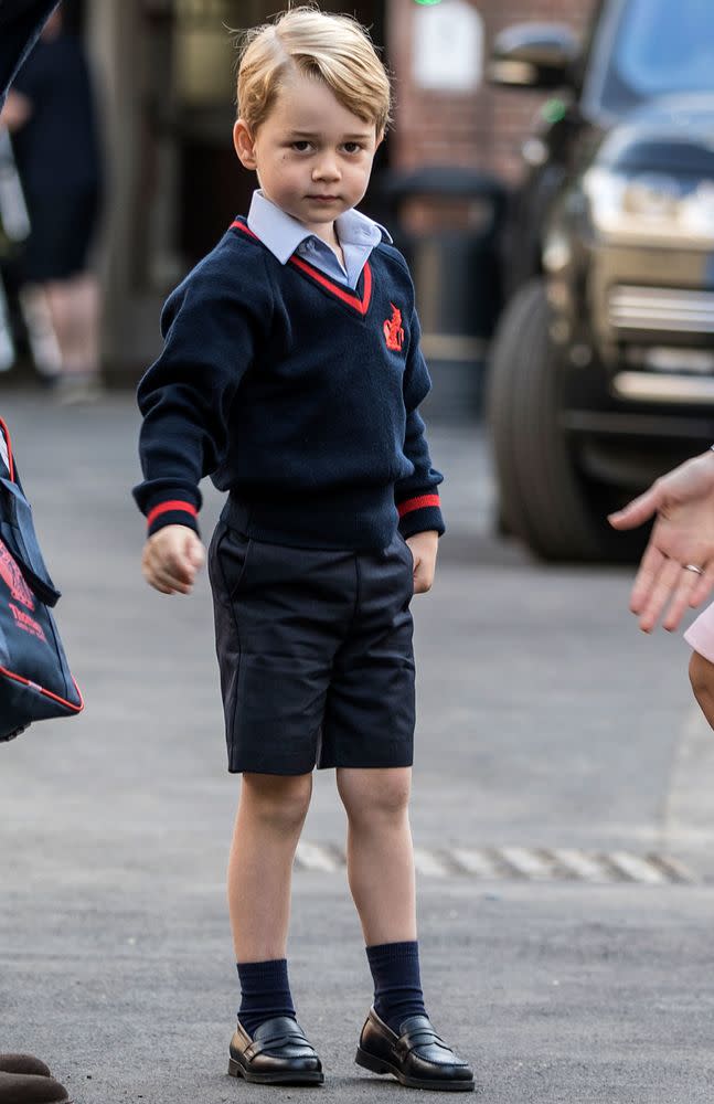 Prince George on his first day of school at Thomas's Battersea in September