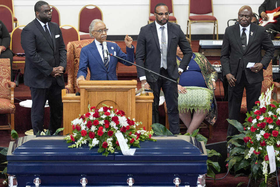 Rev. Al Sharpton speaks at the funeral for D'Vontaye Mitchell Thursday, July 11, 2024, in Milwaukee. Mitchell died June 30. (AP Photo/Morry Gash)