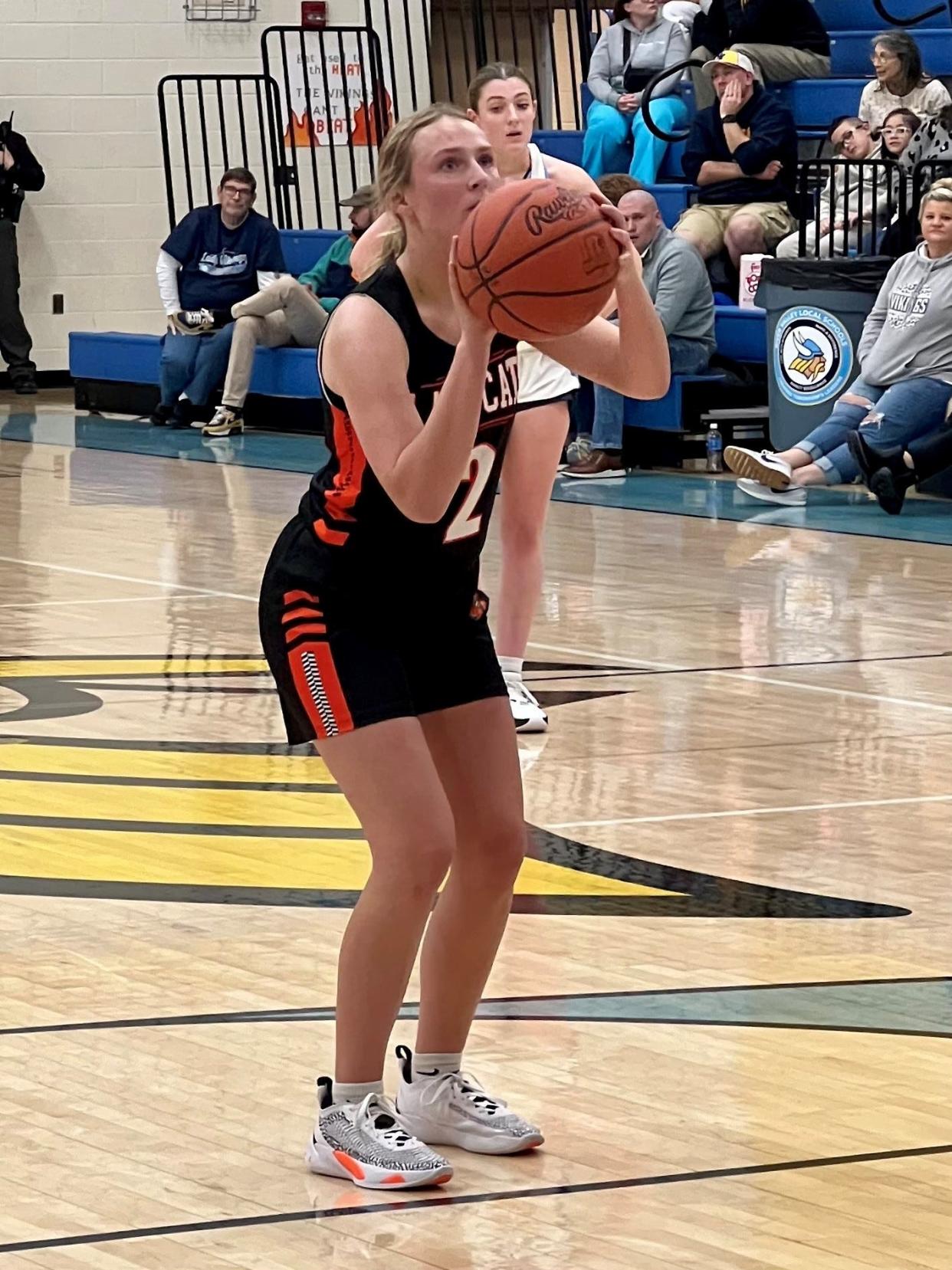 North Union's Audrey Benedict shoots a free throw during a girls basketball game at River Valley earlier this season.