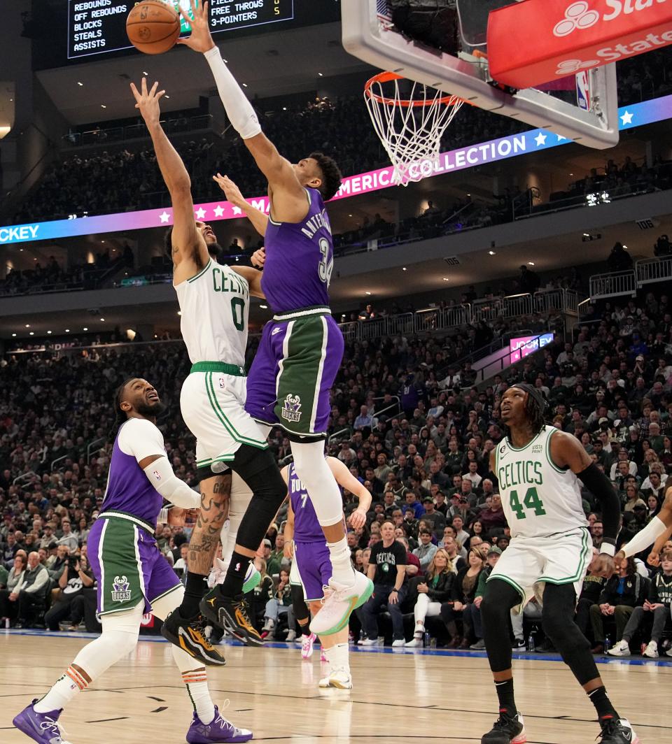 Giannis Antetokounmpo and the Bucks overtook Jayson Tatum and the Celtics for the top seed in the Eastern Conference late in the season and did not relinquish it.