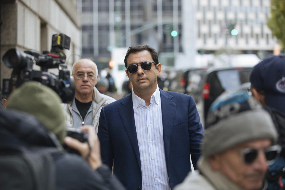 Andrey Kukushkin leaves federal court, Thursday, Oct. 17, 2019, in New York. Kukushkin and David Correia pleaded not guilty Thursday to conspiring with associates of Rudy Giuliani to make illegal campaign contributions. They are among four men charged with using straw donors to make illegal contributions to politicians they thought could help their political and business interests. (AP Photo/Kevin Hagen)