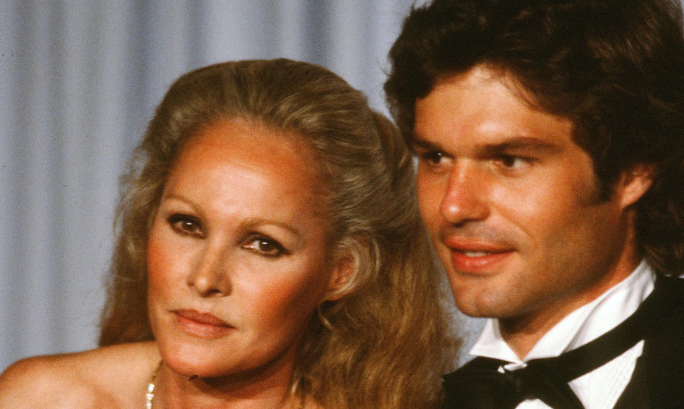 Ursula Andress and Harry Hamlin at the 54th Academy Awards in 1982. The couple met on the set of the 1981 film 'Clash of the Titans' (Photo by Michael Montfort/Michael Ochs Archives/Getty Images)