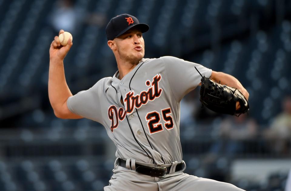 Matt Manning #25 of the Detroit Tigers delivers a pitch in the second inning during the game against the Pittsburgh Pirates at PNC Park on September 8, 2021 in Pittsburgh, Pennsylvania.
