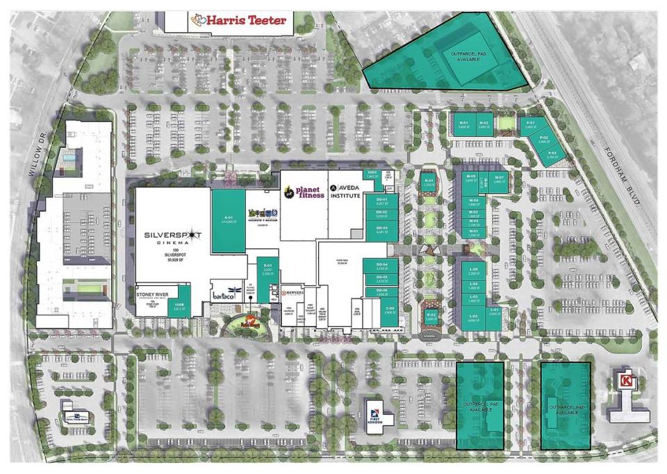 A Ram Realty Advisors leasing map shows over two dozen new retail, restaurant and office spaces planned for the 1970s-era mall. Just over a dozen will be created when the eastern portion of the mall is demolished.