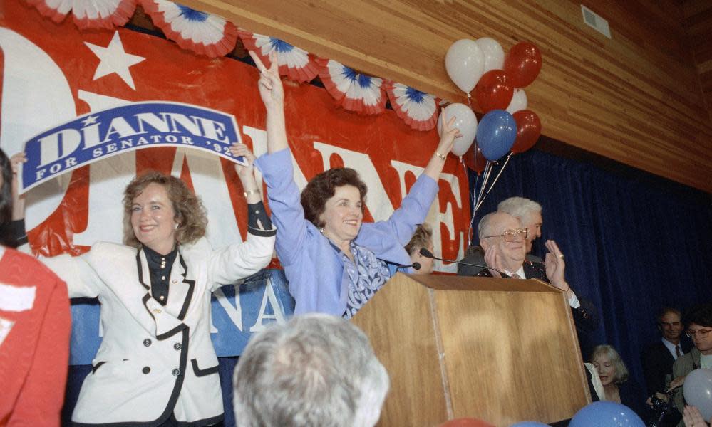 Dianne Feinstein celebrates in San Francisco in June 1992 after announcing her Senate victory.