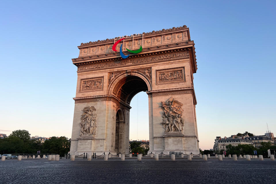 PARIS, FRANCE - JULY 22: The Arc de Triomphe is seen ahead of the Paris 2024 Olympic Games on July 22, 2024 in Paris, France. (Photo by Cameron Spencer/Getty Images)