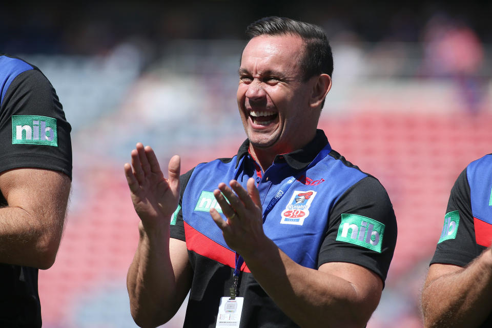 Matthew Johns, pictured here before a Newcastle Knights game in 2017.