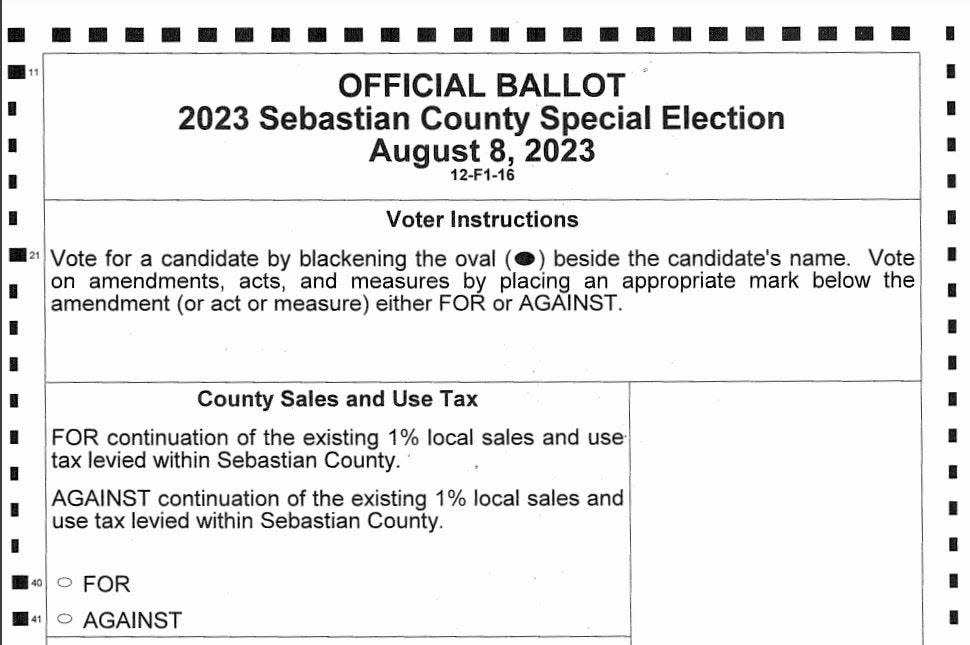 A sample ballot for the August 8 Sebastian County Special Election.