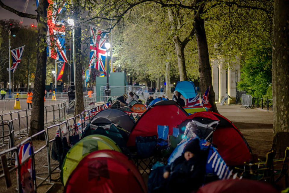 People are already camped out in London to catch a glimpse of the royal family during the coronation. Photo: Getty