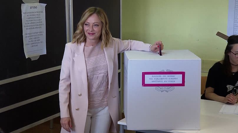 Giorgia Meloni, chef de file du parti "Frères d'Italie" et Première ministre italienne. 