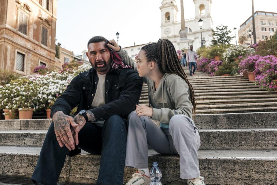 Dave Bautista as JJ, Chloe Coleman as Sophie, My Spy 2: The Eternal City