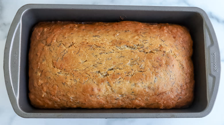 baked banana bread in a pan